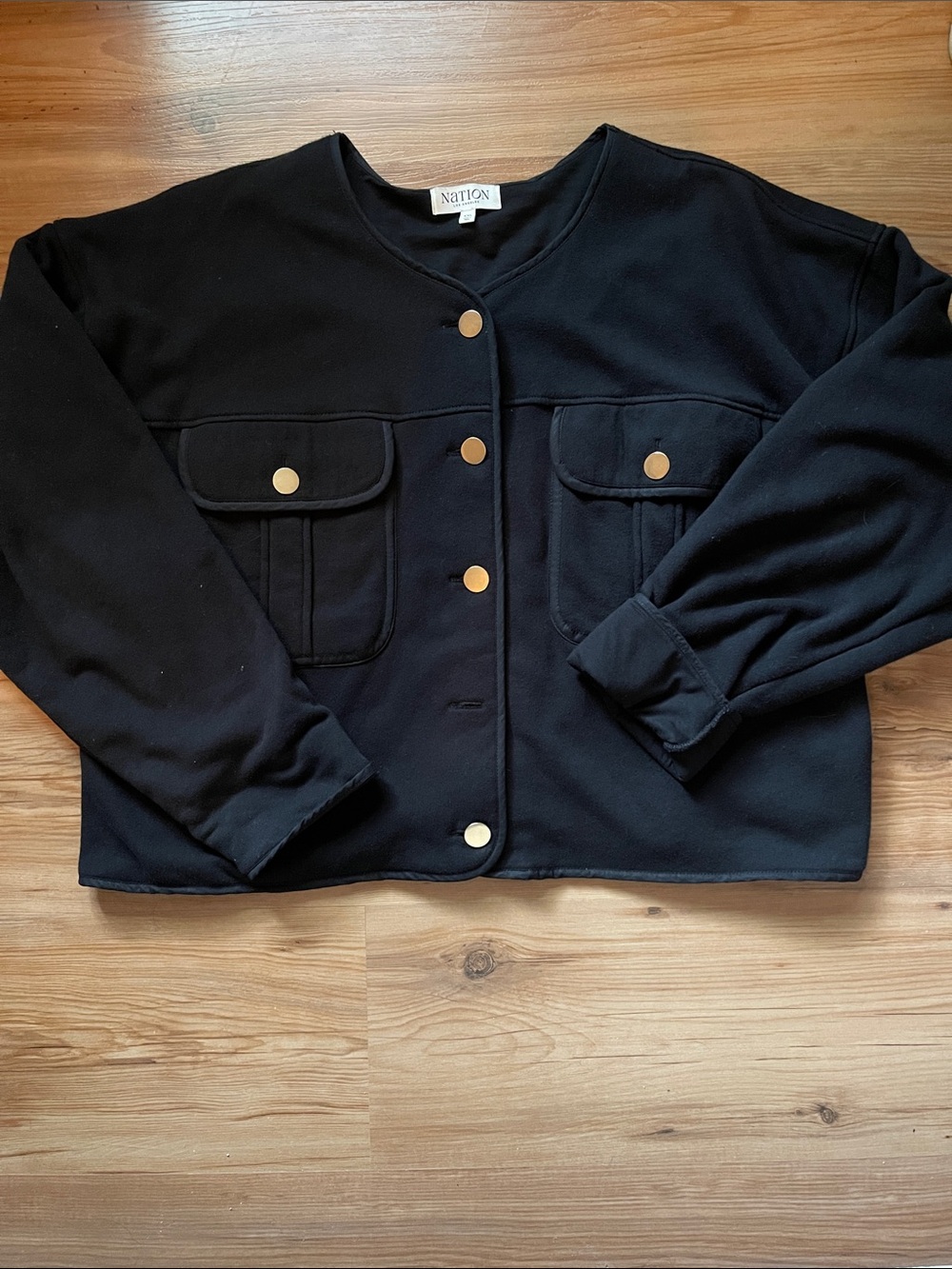 Nation LTD Black Boxy Snap-Front Jacket with Gold Buttons